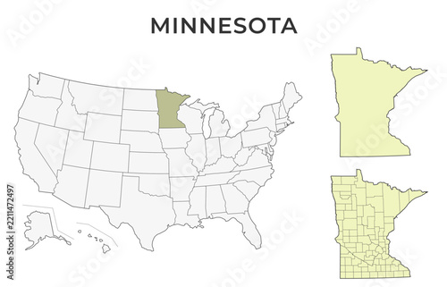 Minnesota locator map with counties on a USA map