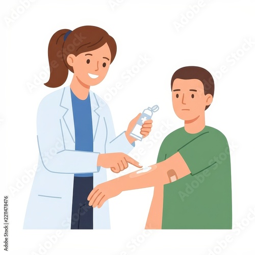 Doctor applying ointment to patient arm