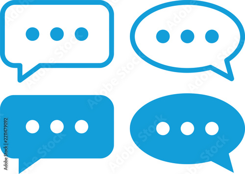 Set of blue chat bubbles and speech message icons for communication design