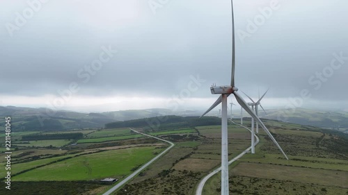 Wind turbines producing clean renewable electricity on a wind farm in Spain