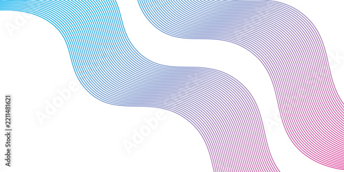 Abstract blue to pink gradient wavy parallel lines wave design element isolated on white background for presentation banner template