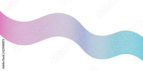 Abstract blue to pink gradient wavy parallel lines wave design element isolated on white background for presentation banner template