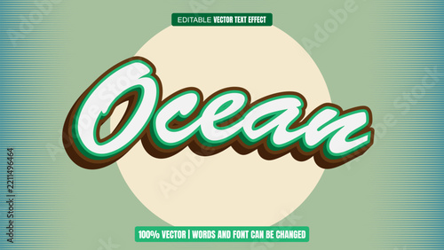 Ocean 3d editable text effect green vector for sea banner