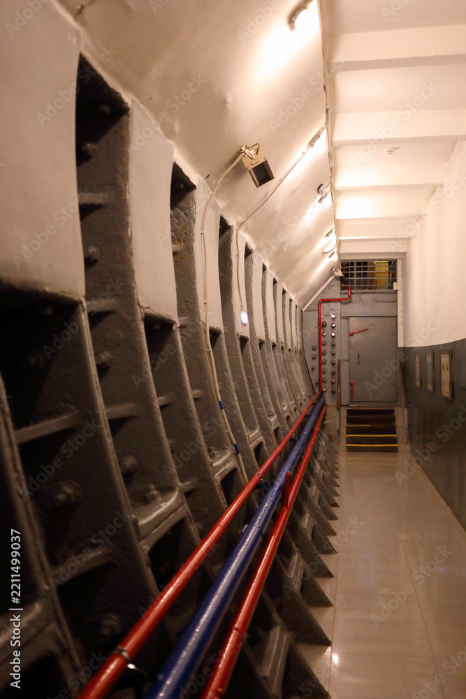 Fototapeta premium Empty hallway in Bunker Museum of the Cold War - military history museum and entertainment complex was founded in 2006