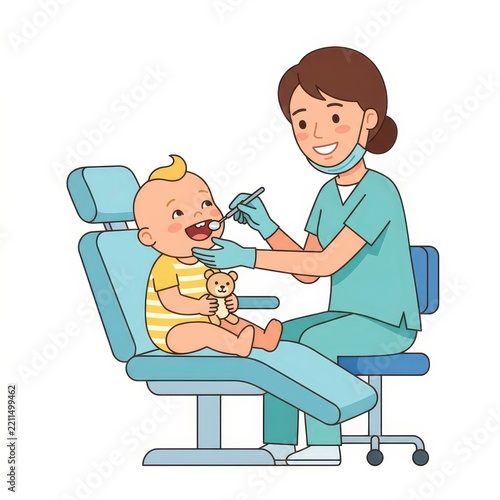 Baby at the dentist office for first checkup