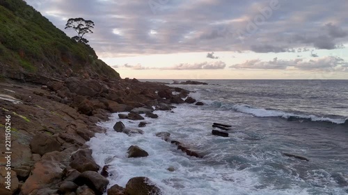 Rocky Atlantic ocean coast at sunset in Asturias