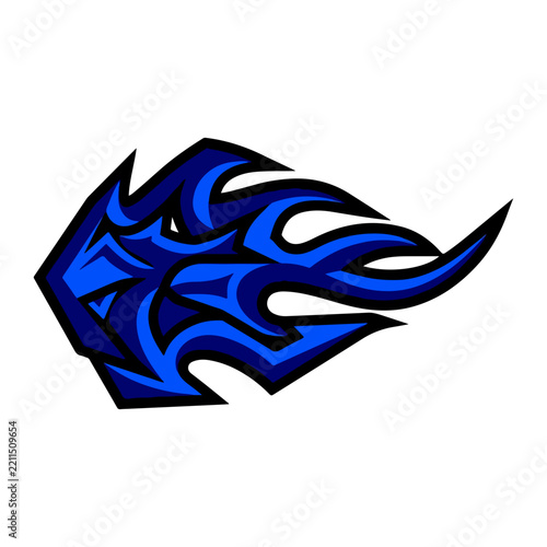 Blue Stylized Tribal Flame Vector Graphic Art