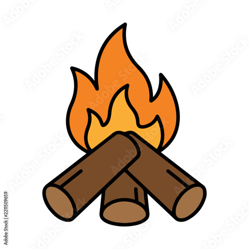 Campfire with Burning Wood Logs Vector Illustration