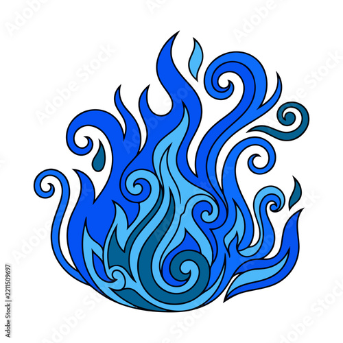 Stylized Blue Fire Flame Decorative Vector Illustration