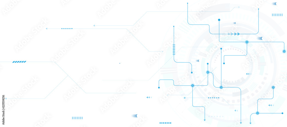 Obraz premium Futuristic technology circuit board background, blue digital network connection lines, abstract high-tech electronic data communication vector