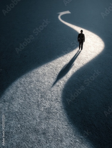 Strategic Path: Man Guided by Illuminated Arrow Towards Success