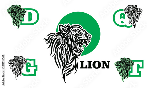 UGLY BIG LION HEAD LOGO, silhouette of simple an brave predator icon vector illustration