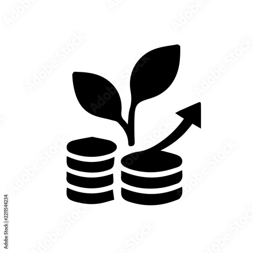 Investment Growth Icon with Coins, Plant and Upward Arrow