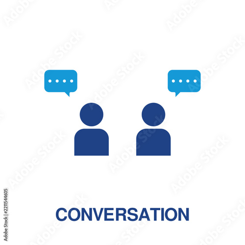 Conversation Outline Icon with Two People and Speech Bubbles, icon blue stye