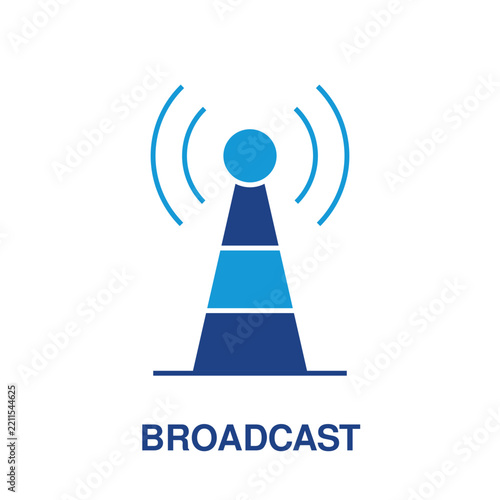 Podcast Broadcast Outline Icon with Microphone and Radio Signal, icon blue style