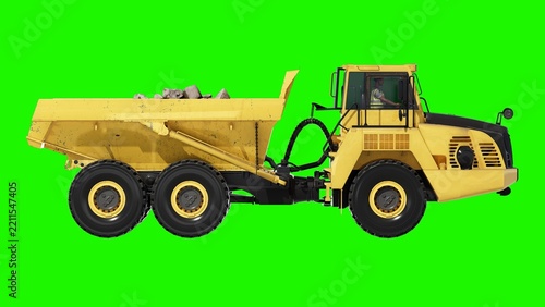 Heavy Equipment Dump Truck on Green Screen