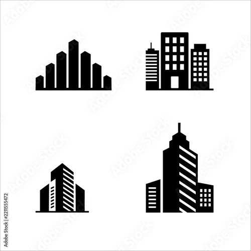 Real Estate, Construction, and Skyscraper Building Logo Icons Vector Set