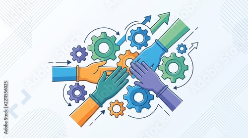 Teamwork and Collaboration Concept with Interlocking Gears and Hands.