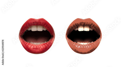 Gasping Mouth Woman | Shocked Open Lips | Isolated on Studio White Background