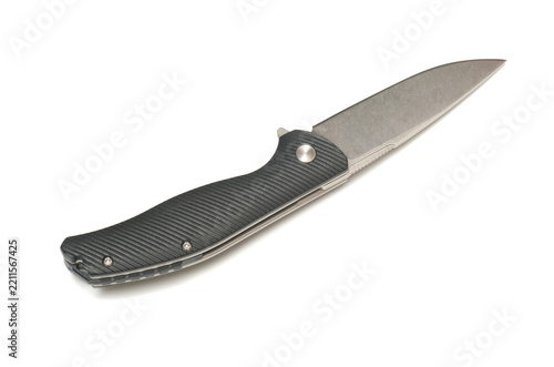 Sharp folding pocket knife with black textured handle