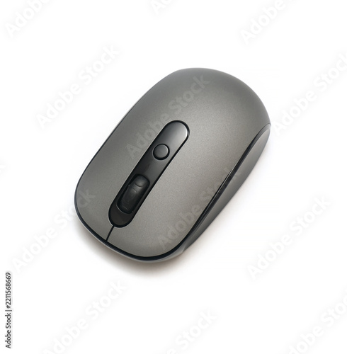 Grey wireless computer mouse on white background