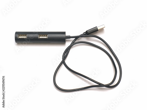 Black USB hub splitter adapter with long cable