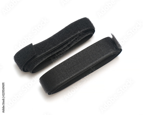 Two black reusable velcro hook and loop straps