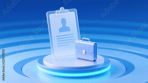 White resume card and briefcase on blue gradient