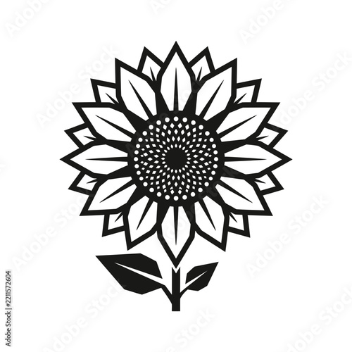 Stylized Sunflower Vector Illustration in Minimalist Black and White Style