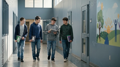 Teenage Boys Walking in Youth Rehabilitation Center Hallway