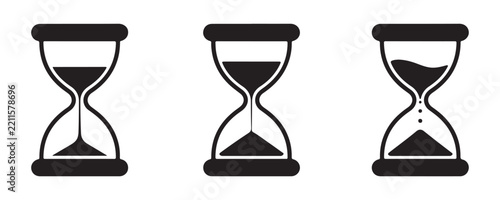 Hourglass icon set showing sand movement stages within classic glass bulb containers for time tracking apps.