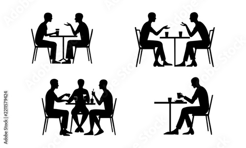 Cafe Conversation and Dining People Silhouette Set