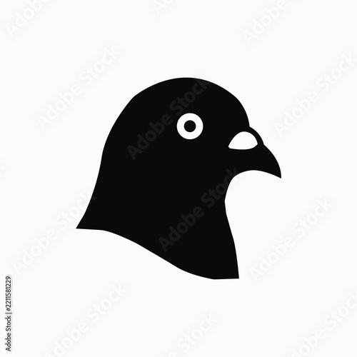 Black pigeon head silhouette icon isolated on white background 
