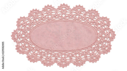 Obraz na plátně Vintage pink crochet lace doily centerpiece featuring intricate ornamental borde