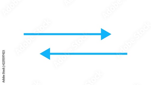 Two blue arrows pointing opposite directions on white background motion graphics