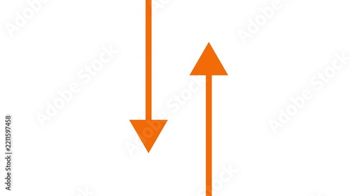 Two orange arrows indicating different directions up and down on a clean white background, motion graphics