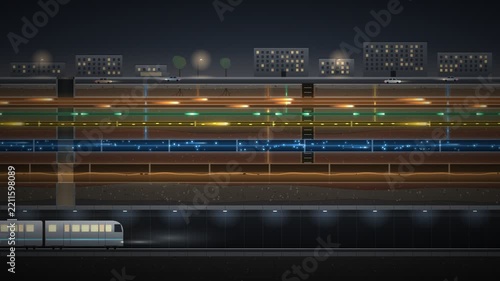 Underground Utilities Street Cutaway Cross Section Seamless Loop
