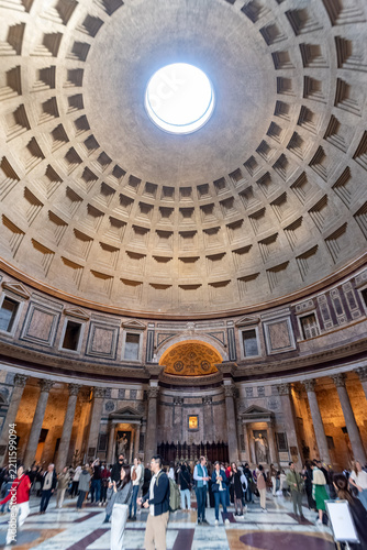 Rome, Italy - April 01, 2026 - Iconic ancient Roman interior of the Pantheon in Rome