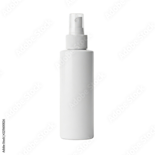 A white plastic spray bottle on a plain background