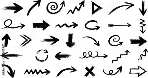 Hand Drawn Ink Arrow Collection Set on White Background