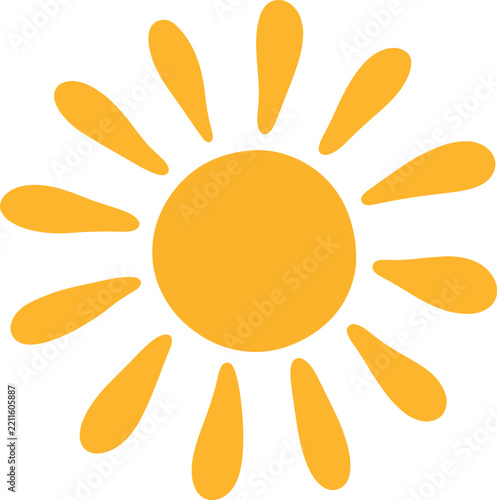 Hand Drawn Yellow Sun Icon Isolated on White Background