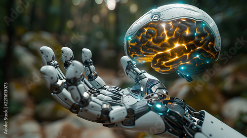 Futuristic Robot Hand Controlling Artificial Intelligence Brain
