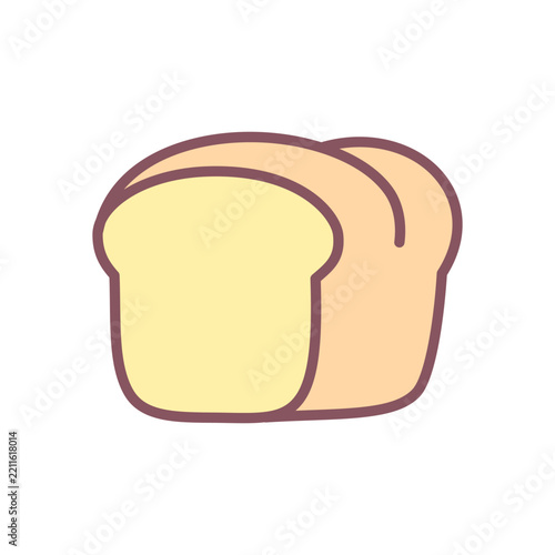 Cute sliced bread icon. Soft loaf with a visible cut slice in front, using warm pastel tones and rounded hand drawn outlines on white background. Vector 10 EPS.