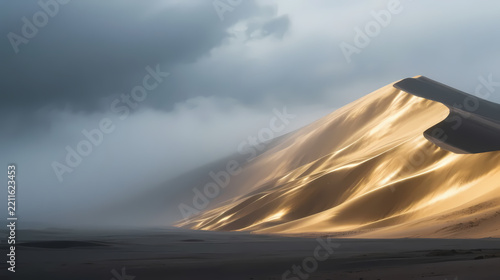 Golden sand dune at sunset