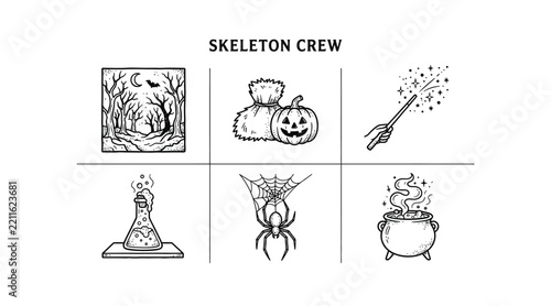 Set of handdrawn halloween icons and magic elements