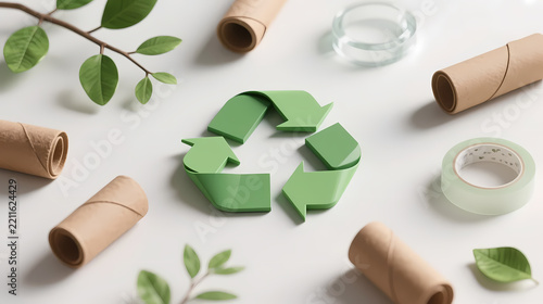 3d recycling symbol made of green paper