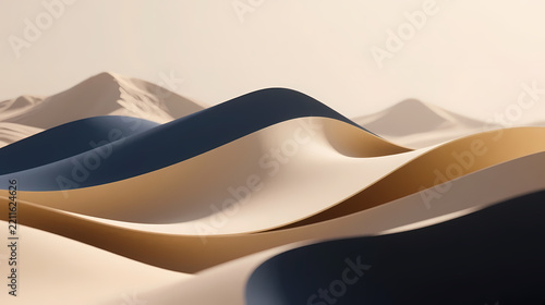 Abstract waves in indigo beige and tan