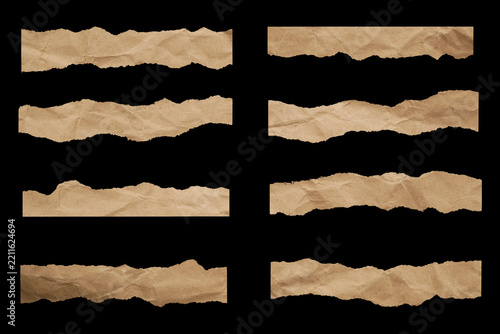 Craft paper or cardboard torn piece with realistic textured ripped edges. Torn scrap of cardboard or hard paper. Pieces of craft paper sheet at transparent background. Vector illustration.