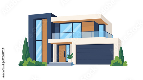 Modern two-story house with balcony and garage