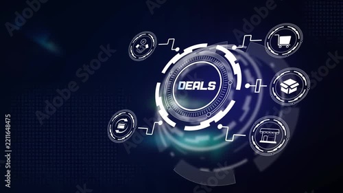 Strategic business deal negotiation and corporate agreement concept, featuring futuristic hud interface with financial partnership icons